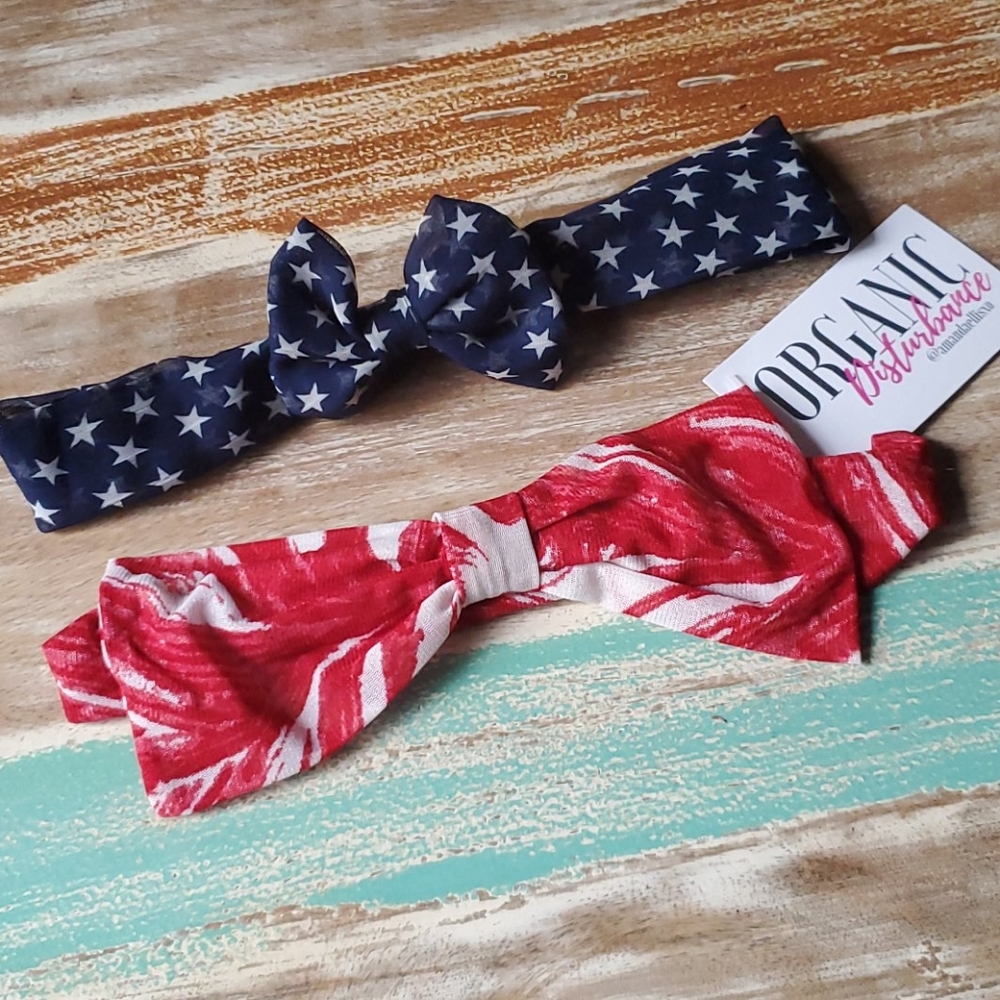 Set of 2 Bow Hair Wraps Hairbands American USA